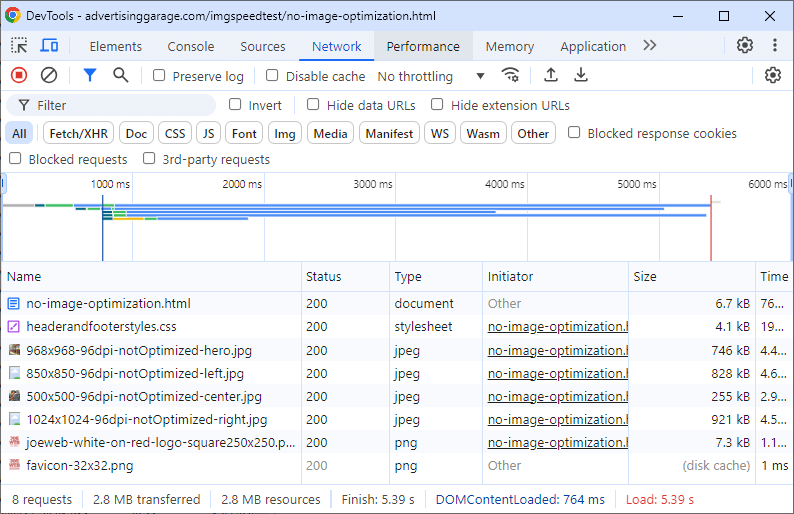 joeweb.com image optimization test page 1 - no optimization